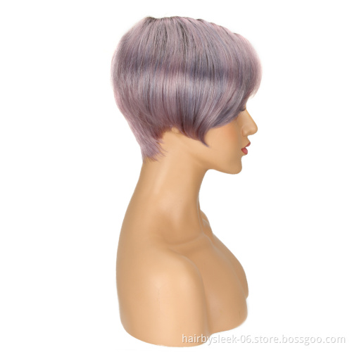 Hot purple Pixie cut lace front wigs 100% Virgin Human Hair Wigs 613 Lace U Part Wigs  For Black Women